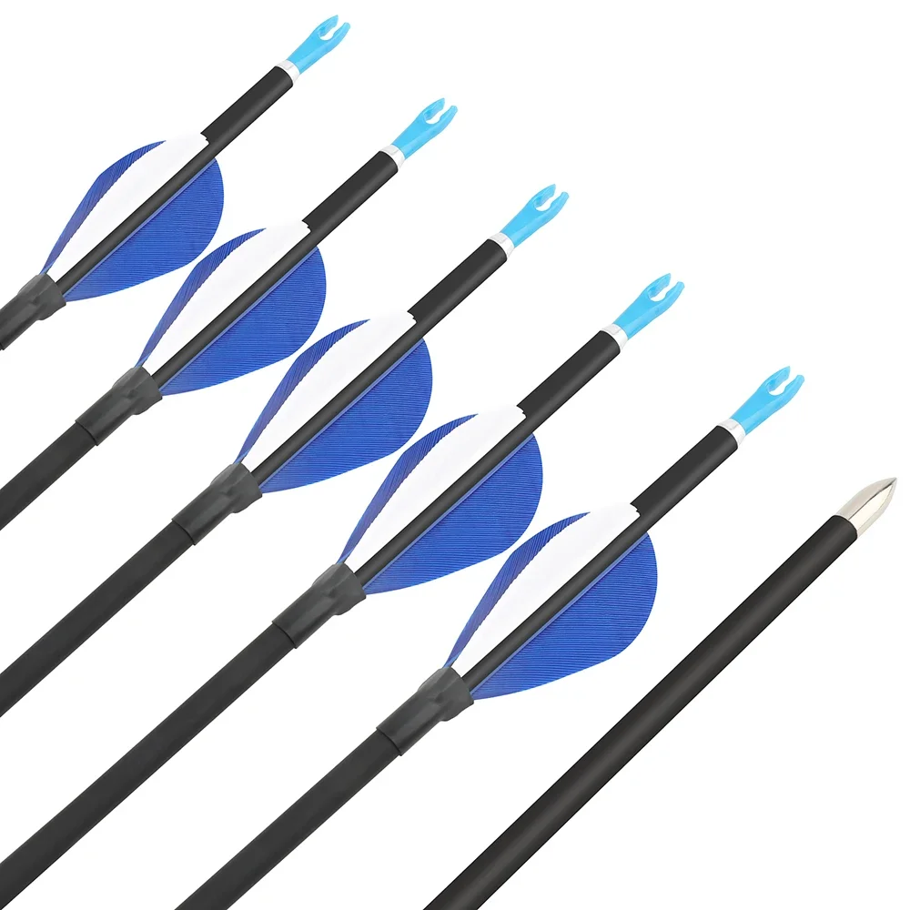 12pcs Archery Pure Carbon Arrows Water-drop Turkey Feather ID 4.2mm Spine 700/800/900/1000 for Bow Shooting Hunting Training